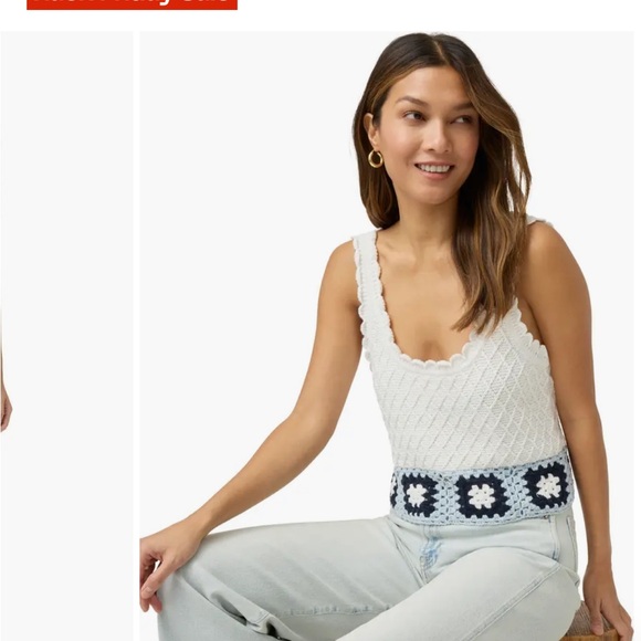 Splendid -Sonia Texture Stitch Tank Sweater White Crochet Tank with Navy Accents - Picture 6 of 11